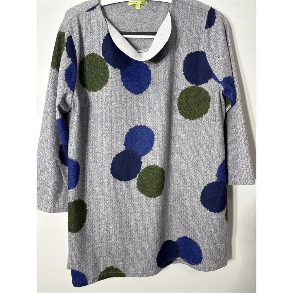 Trisha Tyler Crew Neck Multi Dots Brushed Knit Sweater Top Sz XL
